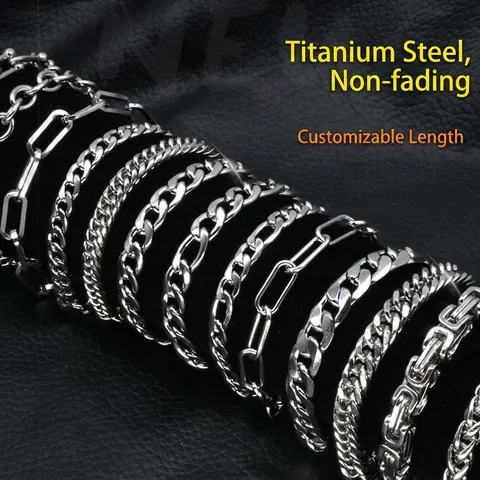 Stainless Steel Chain Bracelet Hip Hop Cuban Link Figaro Keel Texture For Men Women Non Fading Polished Jewelry Gift