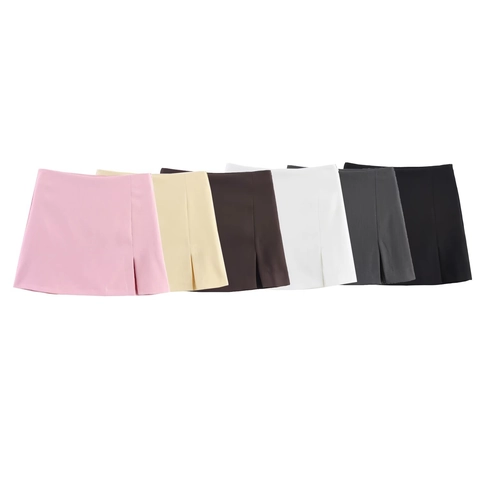 High Waisted A-Line Skort Polyester Slit Design Built-in Shorts Casual Chic Summer For Women