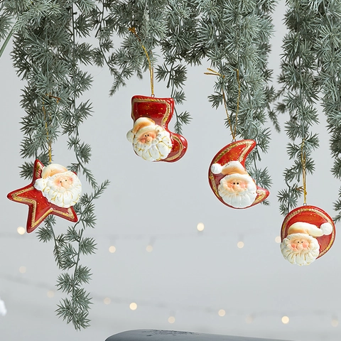 Decorazioni Natalizie Babbo Natale Pendenti Terracotta Rossa 3D Ritratto Pendenti Per Decorazione Albero Stile Vintage