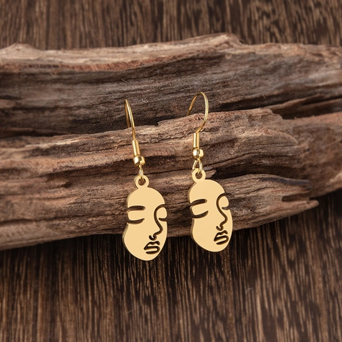 Vintage Stainless Steel Abstract Face Drop Earrings For Women Minimalist Hollow Out Line Art Dangle Earrings Jewelry Gift