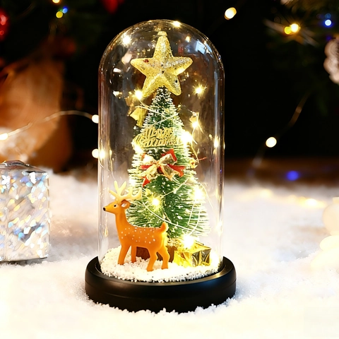 Adorno De Cúpula De Vidrio De Navidad Luz LED Caja De Música Giratoria Árbol Miniatura Papá Noel Reno Decoración
