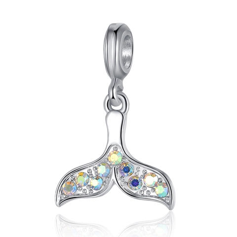 DIY Whale Fish Tail Pendant Charm Multicolor AB Rhinestone Inlaid Alloy Silver Color Accessories For Bracelet Necklace Making