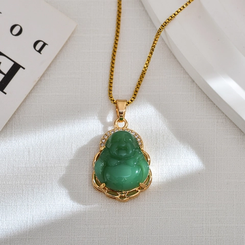 Laughing Buddha Wu Lou Gourd Anhänger Halskette Kupfer Vergoldet Katzenauge Chalzedon Zirkon Schmuck Für Damen