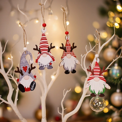 Weihnachts Holz Wichtel Anhänger Rentierhörner Gesichtslose Puppe Baumschmuck Hängende Dekoration