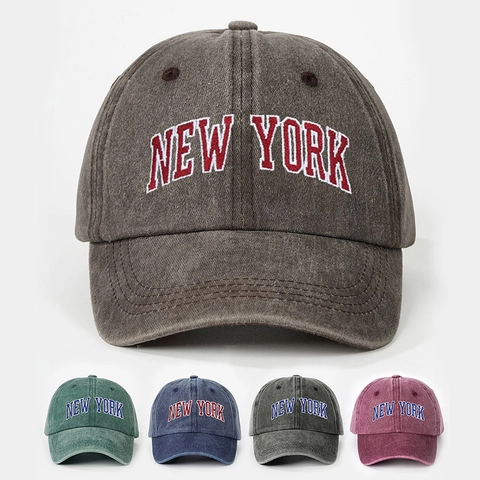 Vintage Washed Cotton Baseball Cap New York Stickerei Verstellbare Gebogene Krempe Retro Outdoor Sonnenschutz Hut