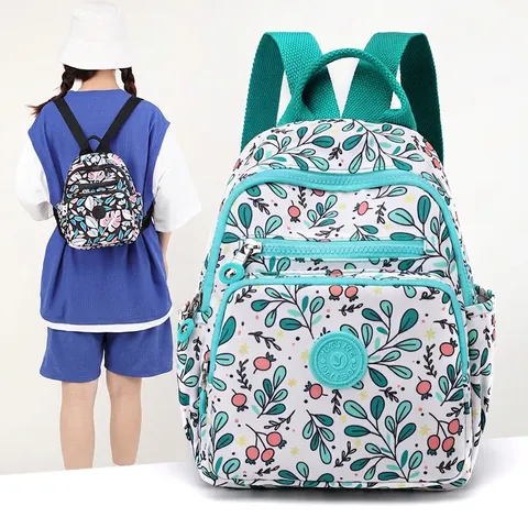 Mini Zaino Donna Leggero In Nylon Impermeabile Piccola Cartella Stampa Floreale Tasche Multiple Viaggio Casual