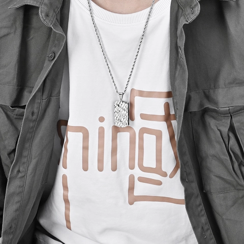 Collana Dog Tag Acciaio Inossidabile Rettangolare Texture Martellata Pendente Croce Strass Stile Militare Per Uomo Donna