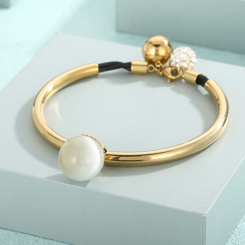 Bracciale Minimalista In Acciaio Inossidabile Per Donna Corda Intrecciata Con Perla Artificial Occhio Di Gatto E Ciondoli A Sfera