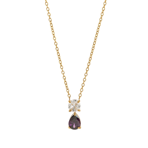Vintage 18K Vergulde Roestvrijstalen Geboortesteen Halsketting Voor Dames Ronde En Waterdruppel Zirconia Hanger Ketting