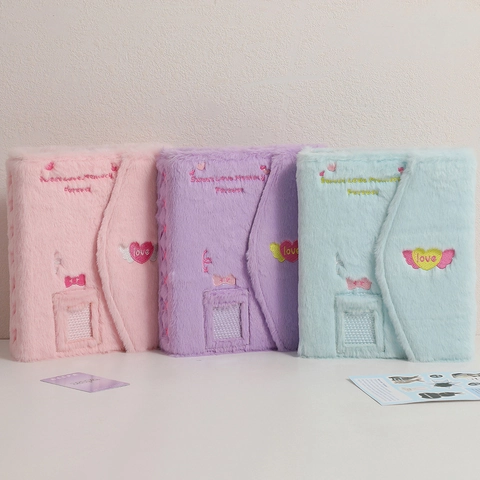 Plush Photocard Binder Album A5 Loose Leaf Kpop Photo Card Collector Embroidery Heart Butterfly Window Magnetic Closure