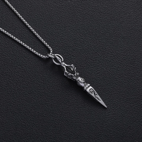 Collier Pendentif Vajra En Acier Inoxydable Amulette Bouddhiste Rétro Bijoux Hip Hop Pour Hommes