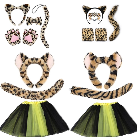 Animal Costume Accessory Faux Fur Ears Headband Tail Bowtie Gloves Tutu Skirt For Cosplay Party Halloween Performance Cute