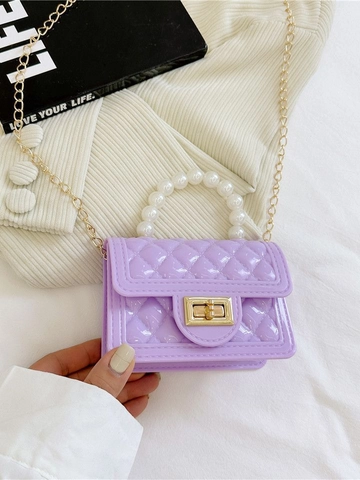 Mini Bolso De Gelatina Acolchado Asa De Perla Artificial Bolso De Mano Con Cadena Dorada Bolso Bandolera PVC Mujeres Niños