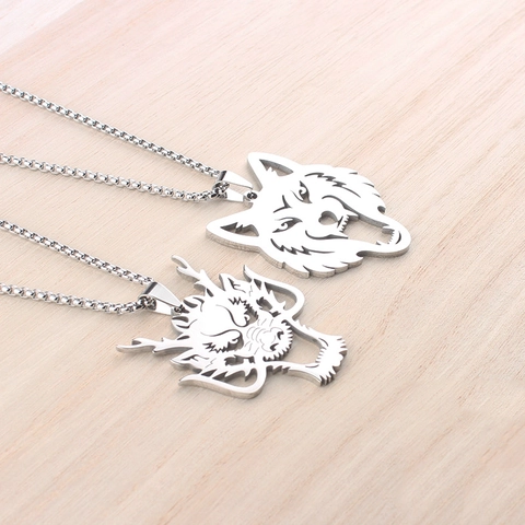 Men Stainless Steel Dragon Wolf Head Pendant Necklace Hollow Totem Hip Hop Zodiac Jewelry Streetwear Polished