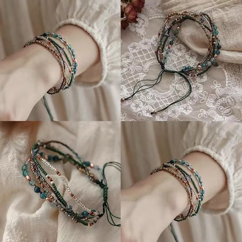 Bracciale Di Perline Multistrato Bohémien Donna Fatto A Mano Corda Regolabile Con Cristallo Artificiale E Perline Di Vetro Stile Vintage