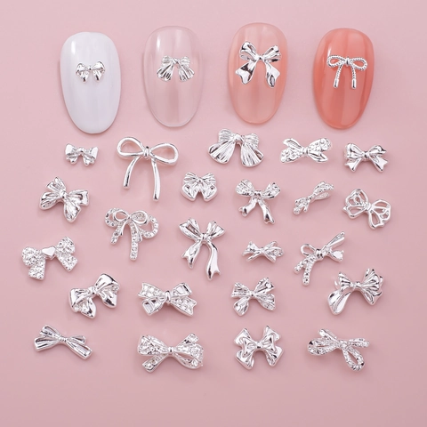 Nail Art Charms 3D Bowtie Decorations Alloy Bow Manicure Jewelry For DIY Design Gold Silver Color Sparkle Rhinestone