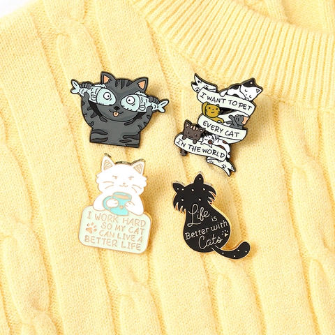 Broche En Émail Chat Dessin Animé Épingle En Alliage Bijoux Pour Sac À Dos Chapeau Vêtements Badge Décor Cadeau