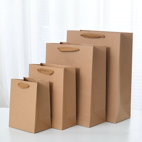 Kraft Paper Gift Bags With Handles Natural Brown Thickened Reinforced Shopping Bags For Party Favor Wedding Boutique