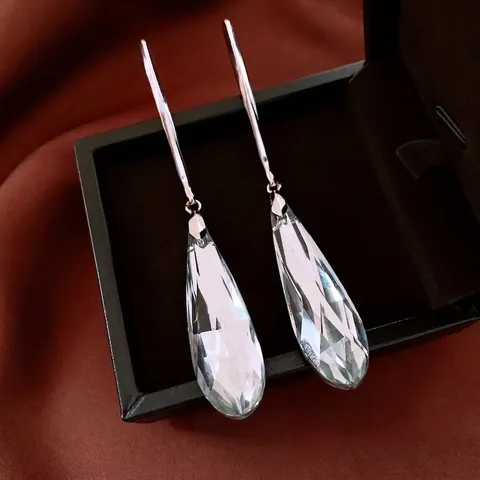 Orecchini Pendenti A Goccia D'acqua Stile Francese Lusso Con Perno In Argento Vetro Sfaccettato Per Donne Minimalisti