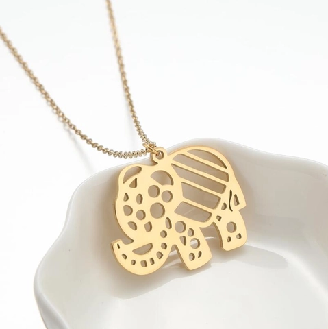 Collar Con Colgante De Elefante Hueco Acero Inoxidable Corte Geométrico Joyería Retro Accesorio Para Mujer