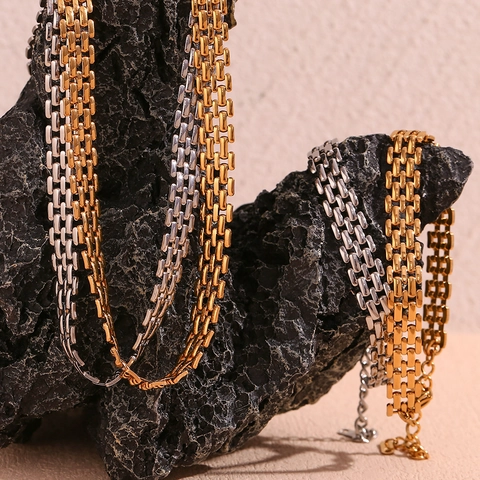 Collar Minimalista de Acero Inoxidable 316L con Eslabones de Malla de Correa de Reloj para Mujer Joyería de Moda Oro 18K