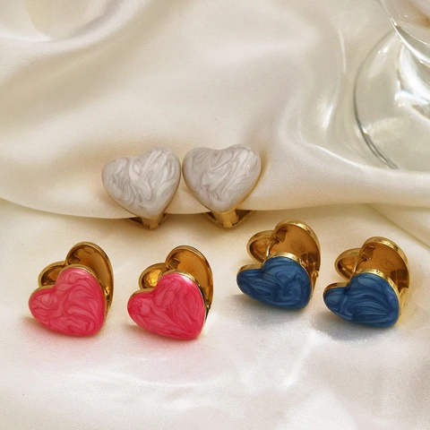 Orecchini a Cuore in Acciaio Inossidabile Moda Smalto Motivo Marmo Placcato Oro Orecchini per Donna Gioielli Regalo