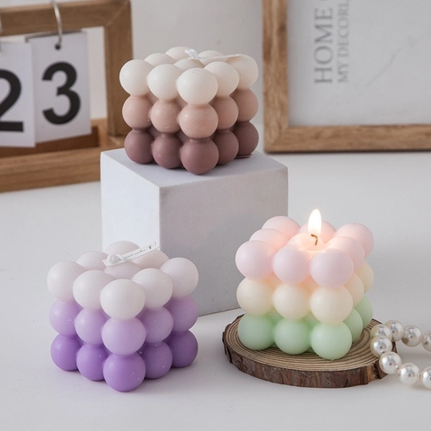 Scented Candle Bubble Cube Soy Wax Gradient Color Handmade Aromatherapy Home Decor Ins Style Aesthetic Novelty Gift