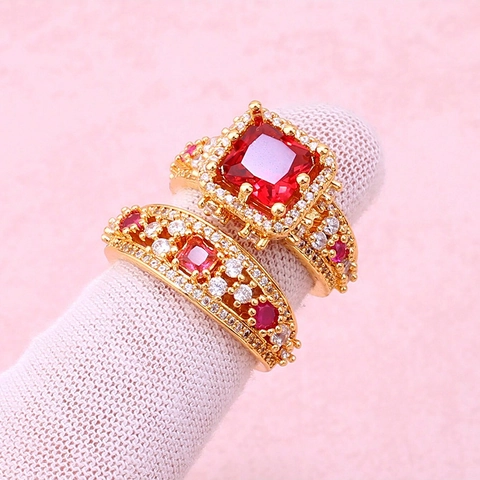 Anillos de Cobre Chapados en Oro Vintage para Mujer Micro Pavé de Circonia Anillos Ajustables Abiertos Étnicos Rojo Turquesa Joyería