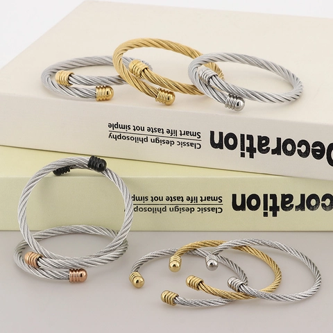 Bracciale Rigido In Filo Di Acciaio Inossidabile Torsione Metallo Aperto Regolabile Gioielli Per Donna Uomo