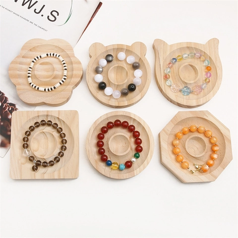 Solid Wood Jewelry Display Tray Pine Wood Bead Bracelet Storage Tray Natural Jewelry Organizer For Photography Props