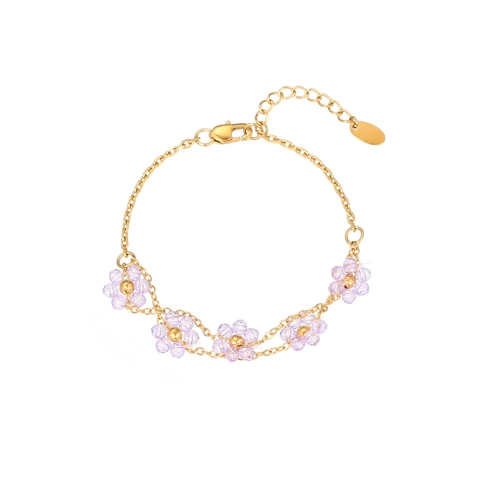 Flower Necklace And Bracelet Stainless Steel Crystal Beads Elegant Ins Style Exquisite Jewelry For Women Accessory