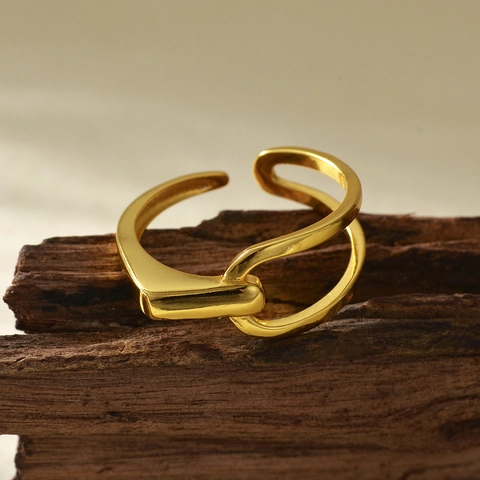 Geometric Open Adjustable Ring 925 Sterling Silver Minimalist Asymmetric Intertwining Lines Fashion Jewelry For Women