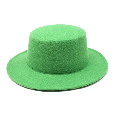 Flat Top Boater Hat Wool Felt Wide Brim Fedora Jazz Cap Retro Solid Color For Men Women Winter Warm Formal Accessory