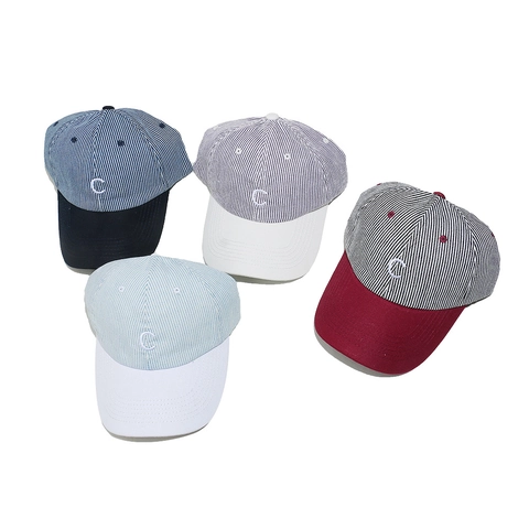 Casquette de Baseball Style Coréen Broderie à Rayures Lettre C Coton Respirant Protection Solaire Réglable Unisexe Chapeau Snapback Mode