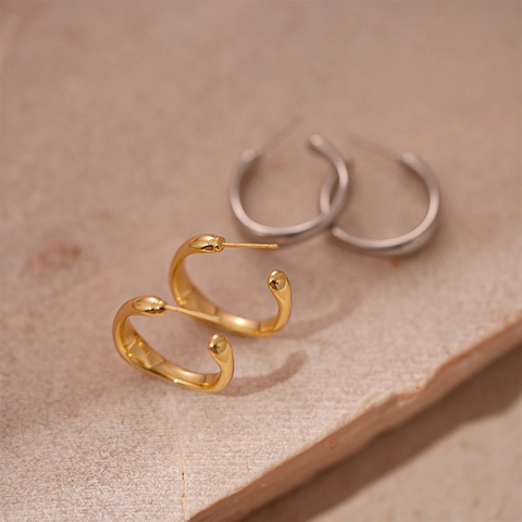 Orecchini A Cerchio Geometrici A Forma Di C Rame Minimalista Con Perno In Argento Sterling 925 Stile Moderno Per Donne