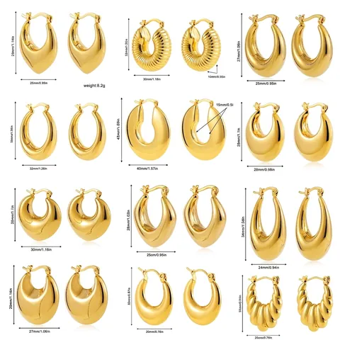 Orecchini a Cerchio Spessi in Acciaio Inossidabile per Donna Placcati in Oro 18K Cavi Lucidi a Goccia d'Acqua Geometrici Gioielli