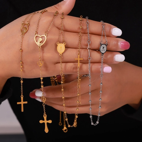 Collana Rosario Con Ciondolo A Croce In Acciaio Inossidabile Medaglia Vergine Maria Catena A Y Gioielli Religiosi Da Donna