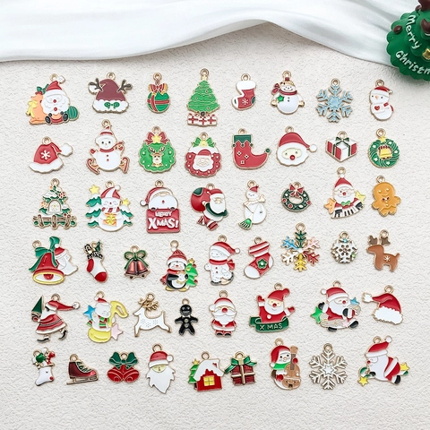 Kerst Bedeltjes Zinklegering Emaille Gemengde Vormen Kerstman Sneeuwpop Voor DIY Sieraden Maken