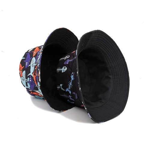 Wende-Anglerhut Polyester Hai Fischgräte Druck Sonnenschutz Outdoor Streetwear Unisex Sonnenhut