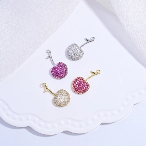 Pendentif Cerise En Cuivre Avec Zircone Style Coeur Doux Accessoire De Bijoux DIY Pour Colliers
