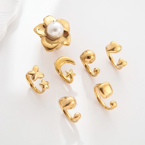 Minimalistische Open Ring Voor Dames Roestvrij Staal 18K Verguld Geometrisch Verstelbaar Elegant Mode-Sieraad