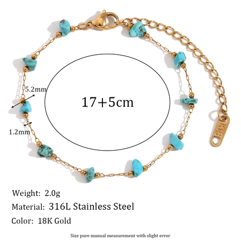 Collar Y Pulsera De Acero Inoxidable Con Piedra Turquesa Azul Irregular Baño De Oro De 18K Joyería Para Mujer