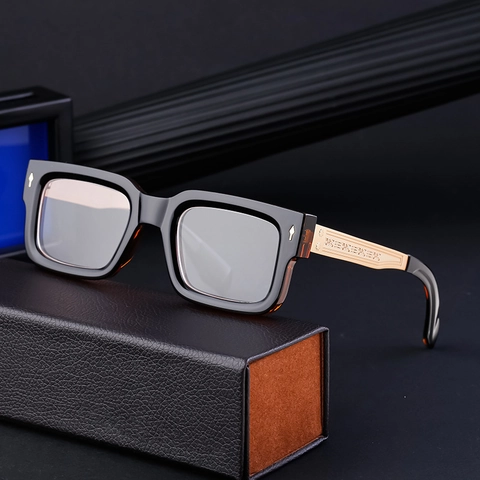 Montura de Gafas Cuadrada Vintage de Acetato Grueso Con Varillas de Metal Grabado para Hombre Mujer Gafas Ópticas