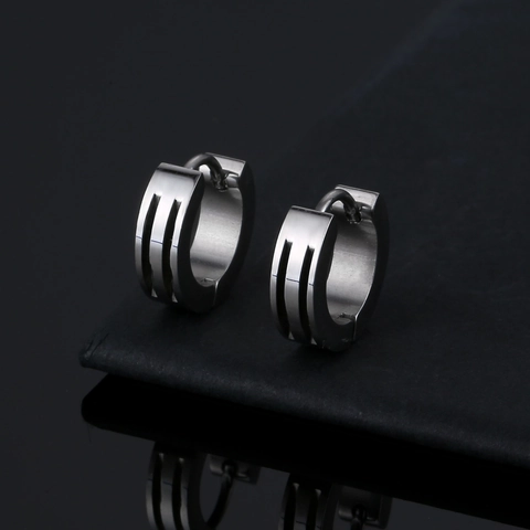 Huggie Hoop Earrings Stainless Steel Triple Groove Striped Minimalist Punk Rock Gothic Style For Men Women Unisex
