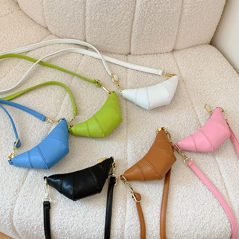 Kids Crossbody Bag Croissant Shape PU Leather Solid Color Adjustable Strap Fashionable Shoulder Bag For Toddlers Girls Boys