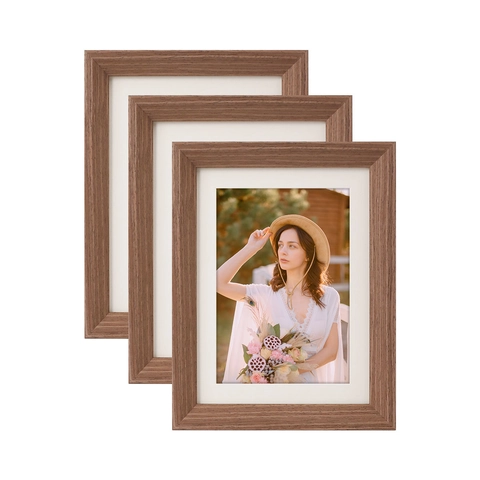 Photo Frame Picture Frame MDF Wood Texture Desktop Stand Wall Hanging Decor Modern Rectangular With Mat Plexiglass
