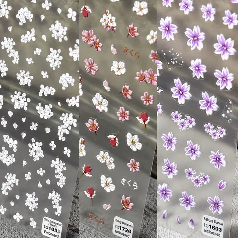 Autocollants Ongles Relief 5D Fleur Cerisier Auto Adhésifs Décoration Manucure DIY Floral