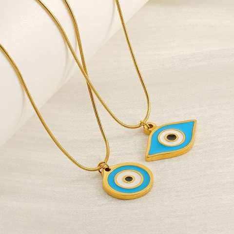 Evil Eye Anhänger Halskette 18K Vergoldeter Edelstahl Emaille Nazar Amulett Schlangenkette Schmuck Für Damen Schickes Geschenk