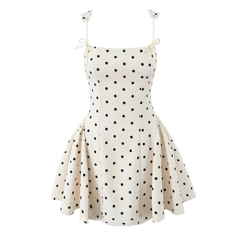 Abito Mini da Donna alla Moda a Vita Alta a Pois con Fiocco Vestibilità Slim Senza Schienale Senza Maniche Abito Cami a Trapezio per Feste