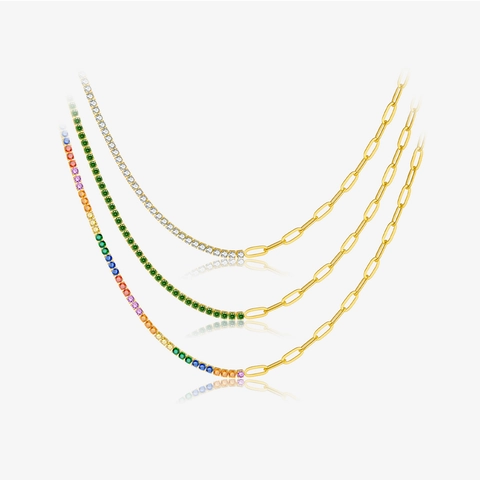 Collana S925 Argento Sterling con Graffetta e Tennis Catena Placcato Oro 18K Strass Gioielli per Donna Accessori Quotidiani Festa